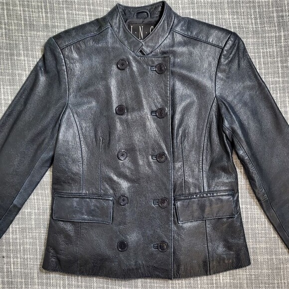 INC Intl Moto Jacket Leather Double Breasted Black Distressed VTG Women's S - Picture 13 of 16
